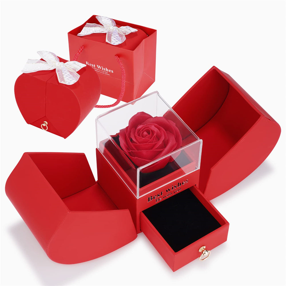 CAJA DE ROSA ETERNA AROMATICA CERRADA CON LAZO PARA JOYERIA